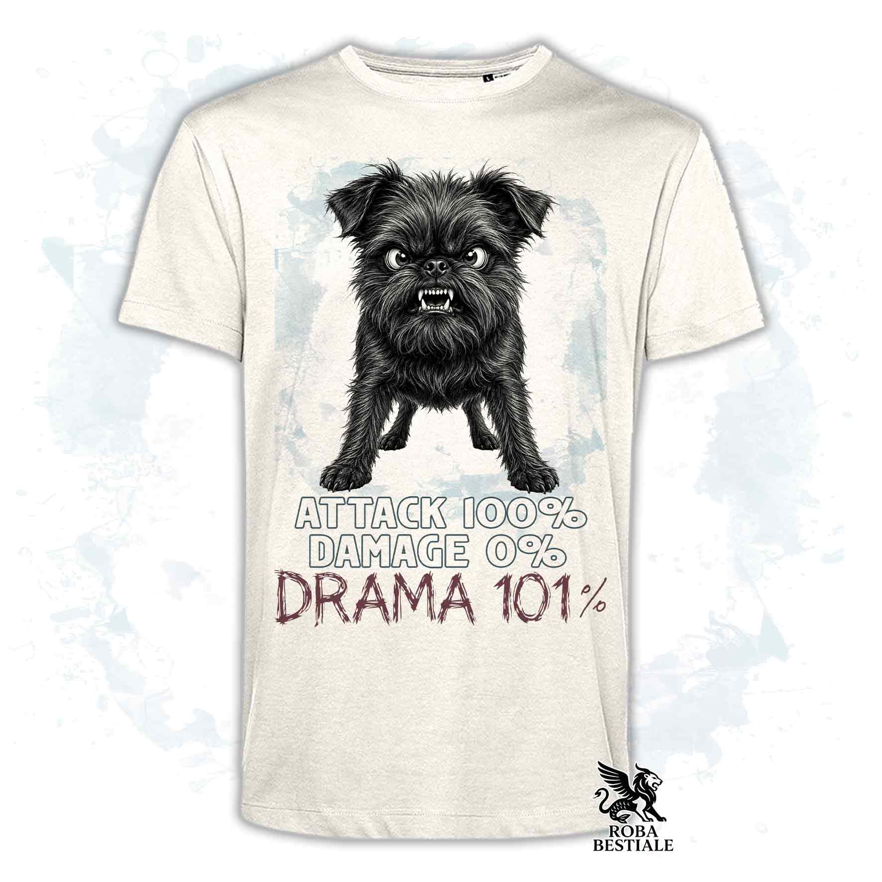 Maglietta beige stampata con un Affenpinscher, collezione originale Drama 101 di Roba Bestiale 