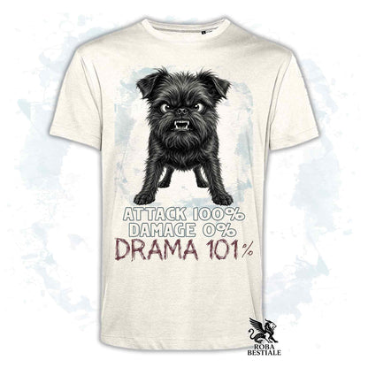 Maglietta beige stampata con un Affenpinscher, collezione originale Drama 101 di Roba Bestiale 