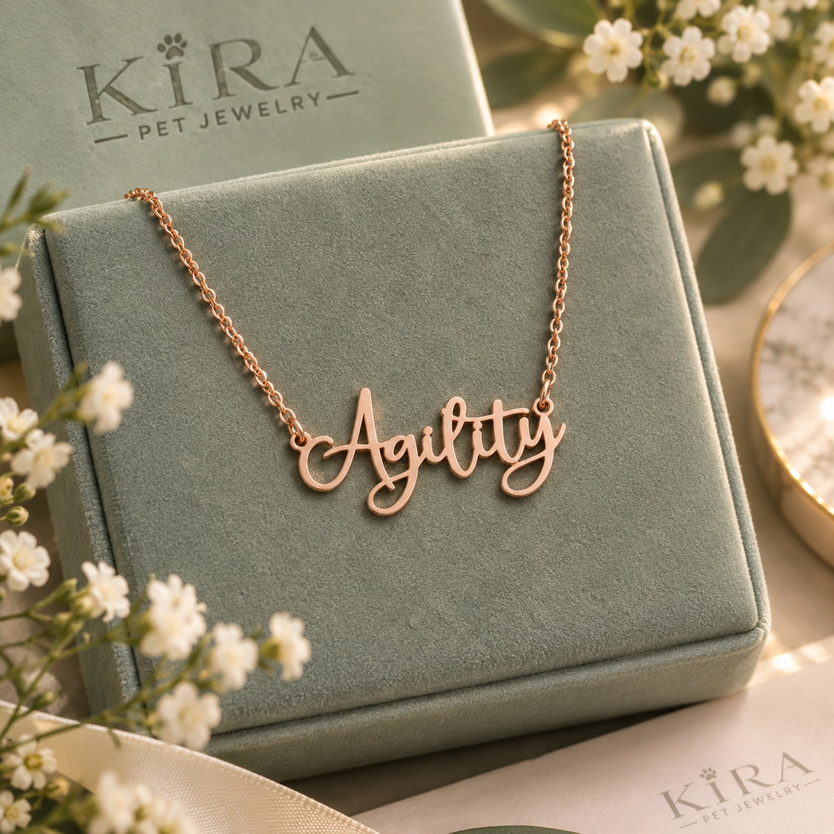 Collier KIRA PET JEWELRY - AGILITY - En acier inoxydable couleur OR ROSE - Avec chaîne à mailles serrées