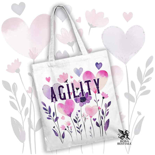 Borsa shopper bianca stampata con una grafica dedicata all'Agility, collezione Candy