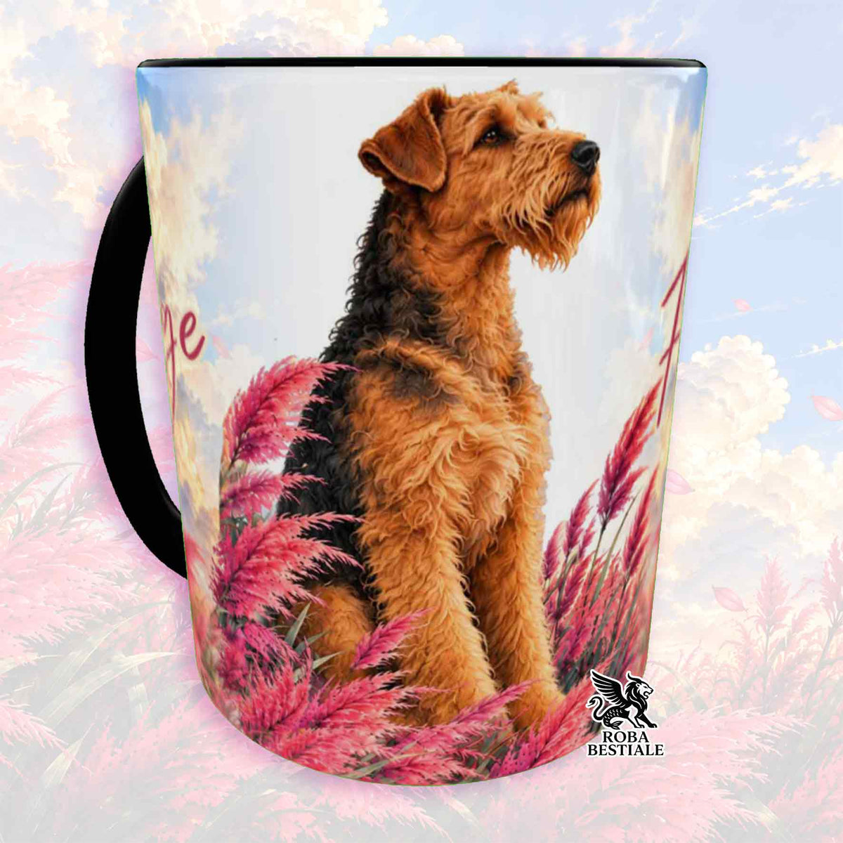 Tazza con illustrazione di Airedale Terrier e dettagli neri