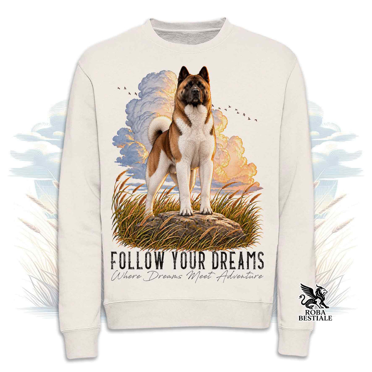 Felpa AKITA AMERICANO Bianco e Marrone - Girocollo - Collezione Dream