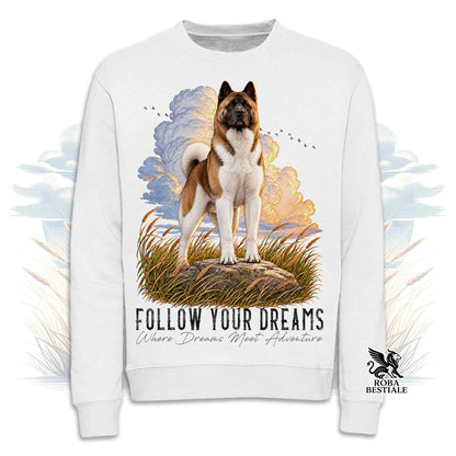 Felpa AKITA AMERICANO Bianco e Marrone - Girocollo - Collezione Dream