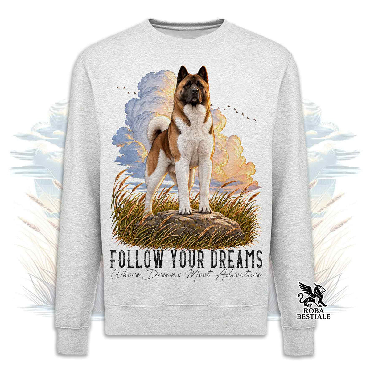 Felpa AKITA AMERICANO Bianco e Marrone - Girocollo - Collezione Dream