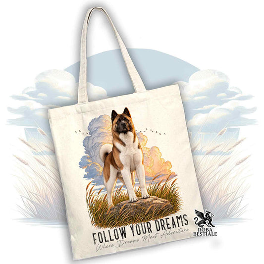 Borsa tote in tela bianca con cane in posa, illustrazione e scritta decorativa