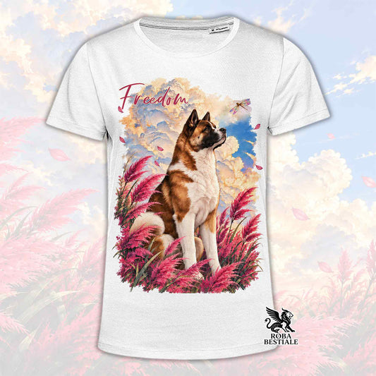 Maglietta crema con stampa cane su nuvole e piume, scritta Freedom, logo Roba Bestiale