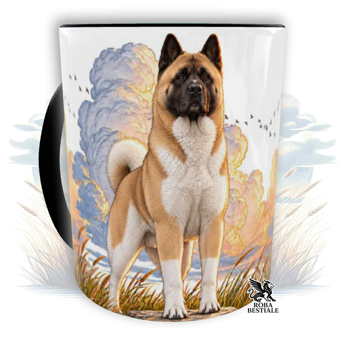 Mug CITATIONS "RÊVE" - AKITA AMÉRICAIN Blanc Fauve - En Céramique, avec anse et intérieur de différentes couleurs - 330 ml