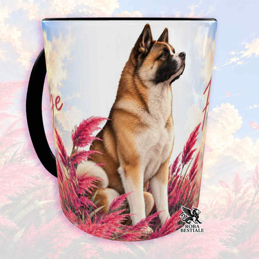 Tazza con stampa cane e fiori rosa, manico nero