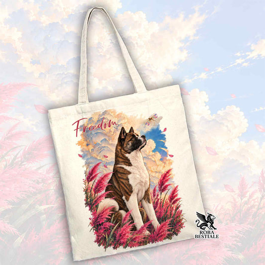 Borsa tote bianca con stampa “Freedom”, piume colorate e logo Roba Bestiale