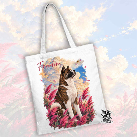 Borsa tote bianca con stampa “Freedom”, piume colorate e logo Roba Bestiale
