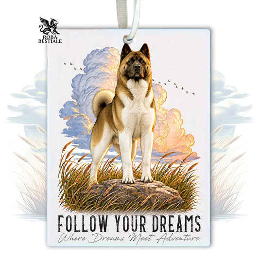 Car Air Freshener QUOTES "DREAM" - AMERICAN AKITA Sable - Felt, with cord - 7.5 x 10 cm