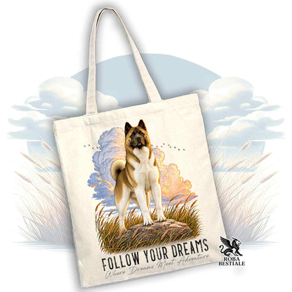 Cabas MOTIFS "DREAM" - AKITA AMÉRICAIN Zibeline - Plusieurs couleurs disponibles, 100% Coton