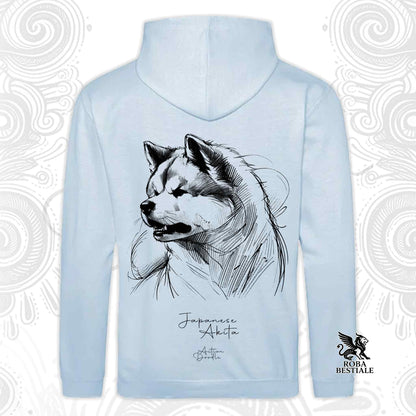 Felpa con cappuccio blu cielo con stampa cane Akita bianco e nero