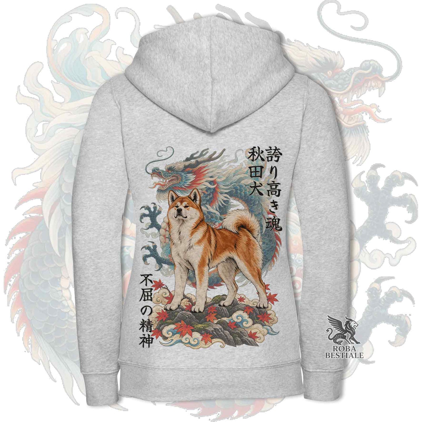 Felpa AKITA INU Rosso - Cappuccio e Cerniera - Collezione Dragon
