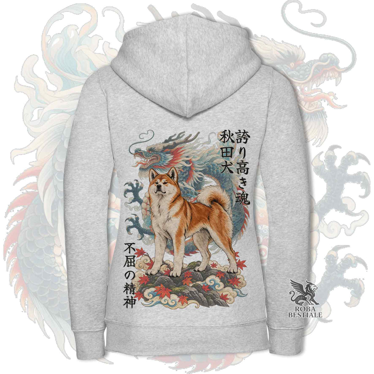 Felpa AKITA INU Rosso - Cappuccio e Cerniera - Collezione Dragon