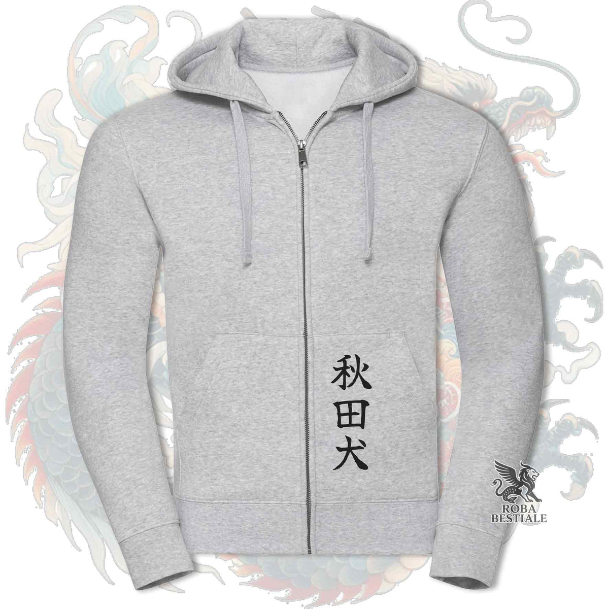 Felpa AKITA INU Rosso - Cappuccio e Cerniera - Collezione Dragon