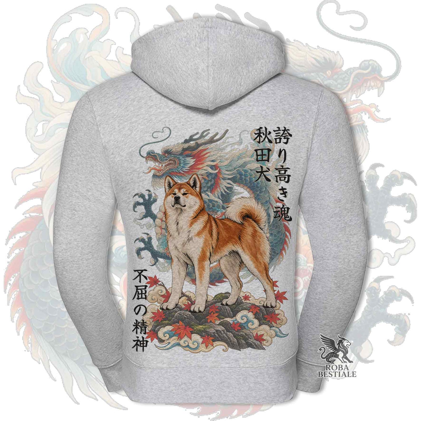 Felpa AKITA INU Rosso - Cappuccio e Cerniera - Collezione Dragon