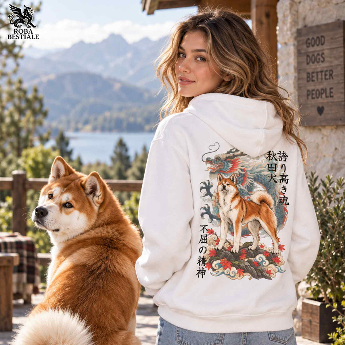 Felpa AKITA INU Rosso - Cappuccio e Tasconi - Collezione Dragon