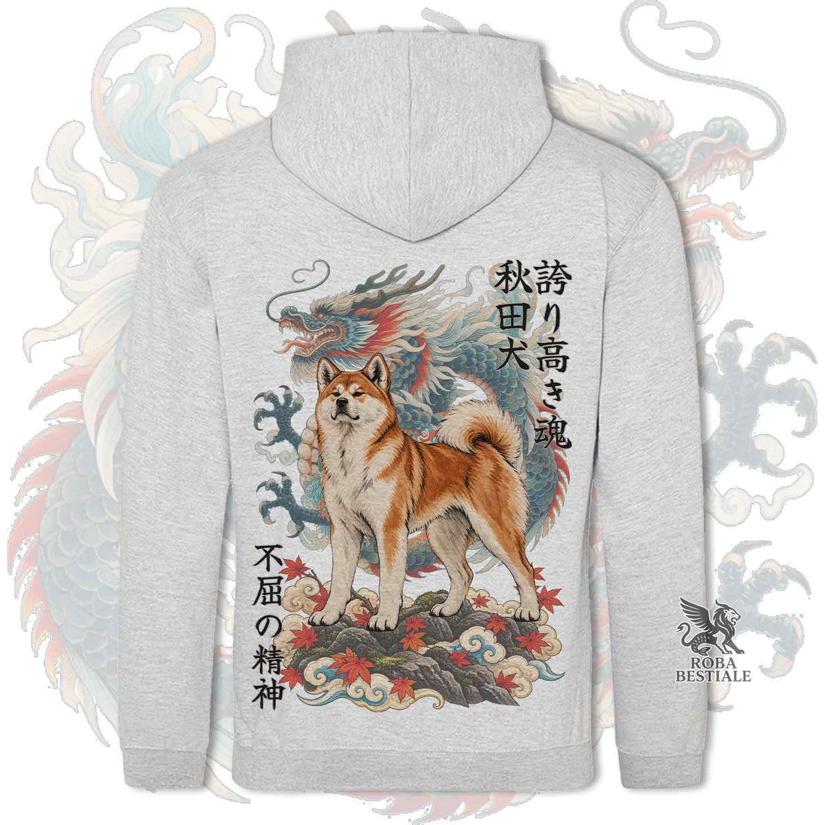 Felpa AKITA INU Rosso - Cappuccio e Tasconi - Collezione Dragon