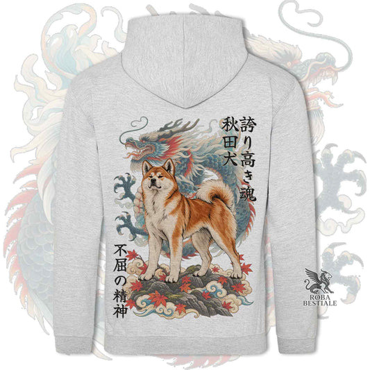 Sweat à Capuche Hivernal JAPAN STYLE "DRAGON" - AKITA INU Rouge - Unisexe - du XS au 3XL