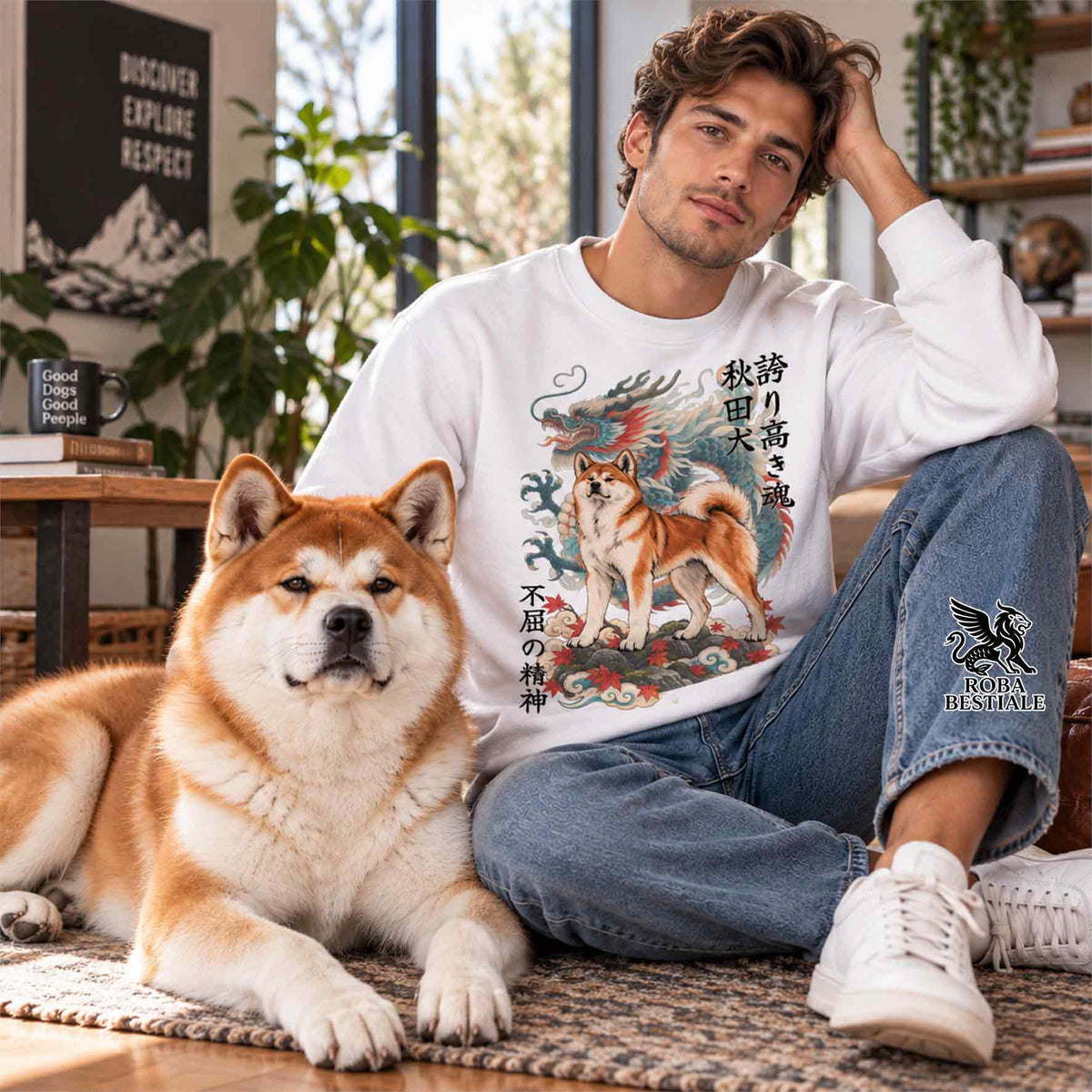 Felpa AKITA INU Rosso - Girocollo - Collezione Dragon