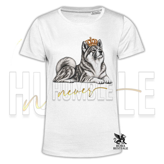 T-shirt bianca con stampa cane tigrato con corona e logo "Roba Bestiale"
