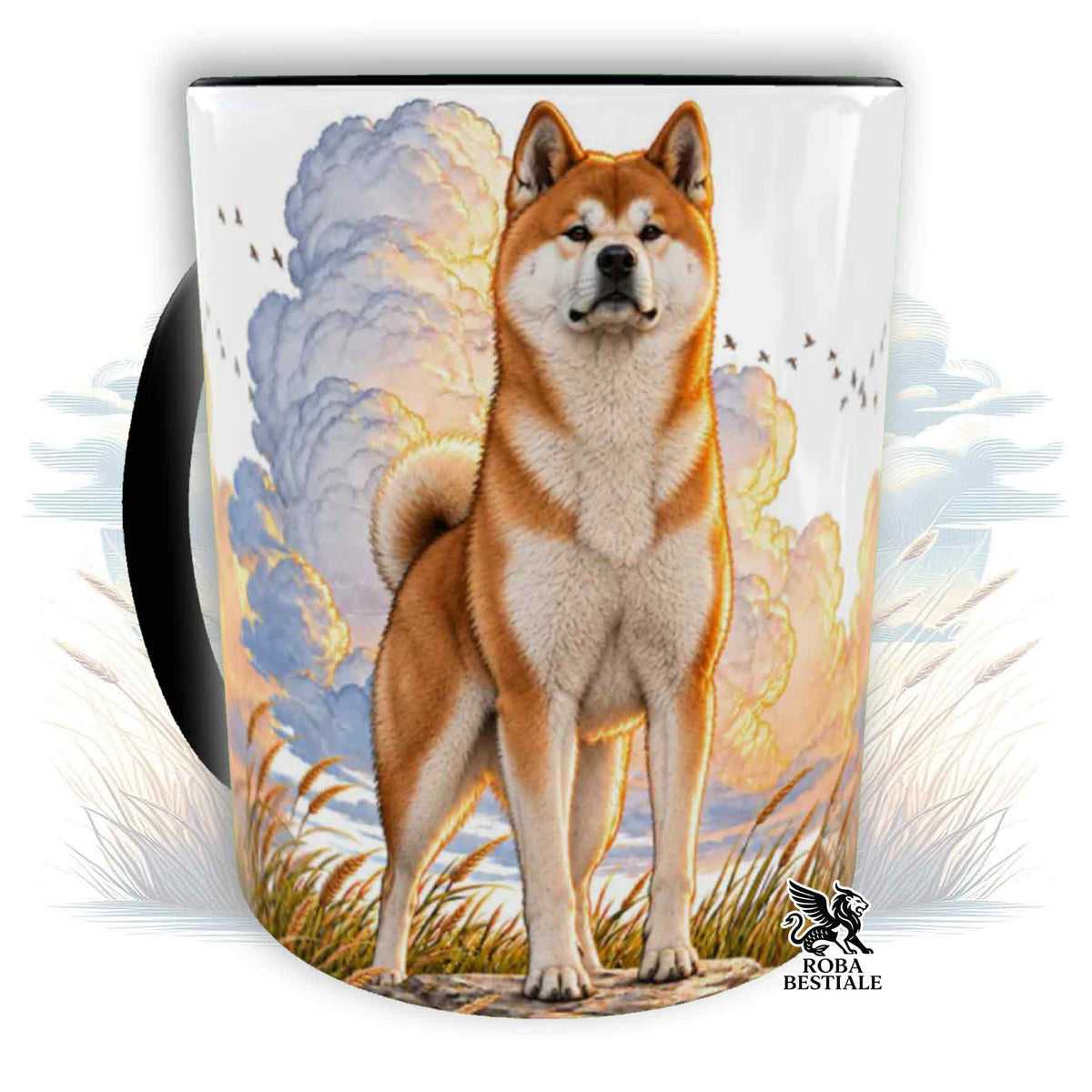 Mug CITATIONS "RÊVE" - AKITA INU Rouge - En céramique, avec anse et intérieur de différentes couleurs - 330 ml
