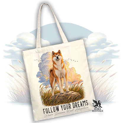 Shopper CITATIONS "RÊVE" - AKITA INU Rouge - Plusieurs couleurs disponibles, 100% Coton