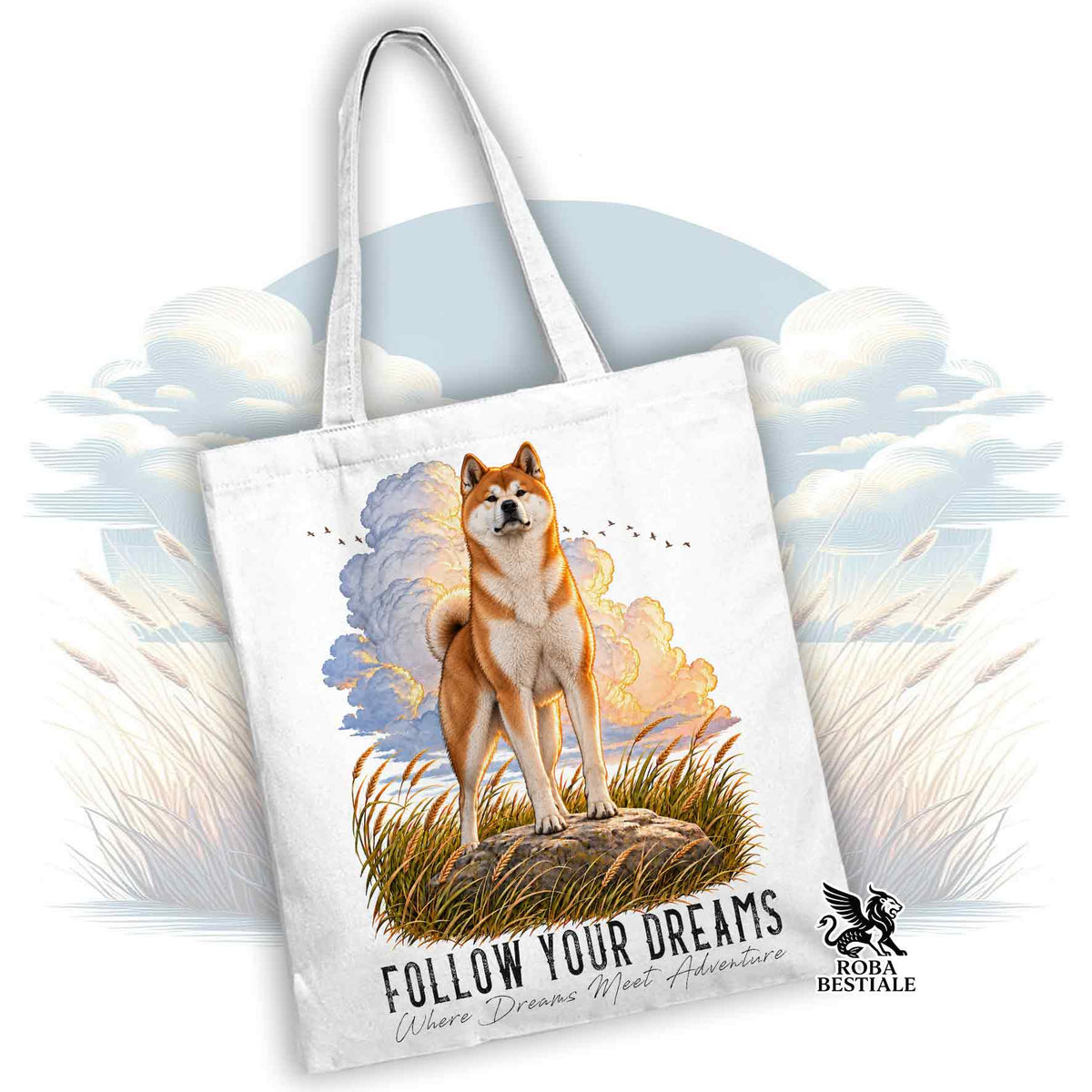 Shopper CITATIONS "RÊVE" - AKITA INU Rouge - Plusieurs couleurs disponibles, 100% Coton