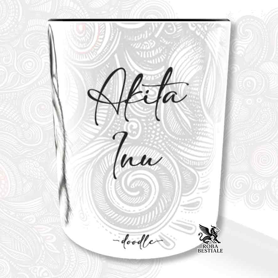 Tazza bianca con scritta “Aifa Inu”, motivo doodle e logo Roba Bestiale
