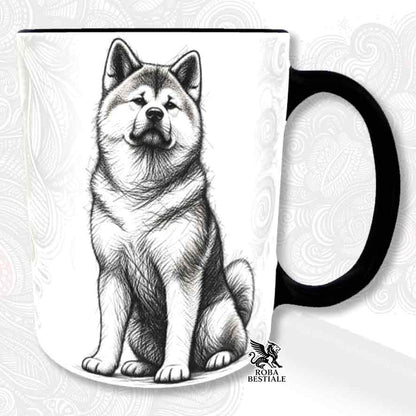 Tazza bianca con stampa cane Akita intero e manico nero