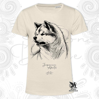 T-shirt beige con stampa Akita e scritta Japanese Akita, logo ROBA BESTIALE