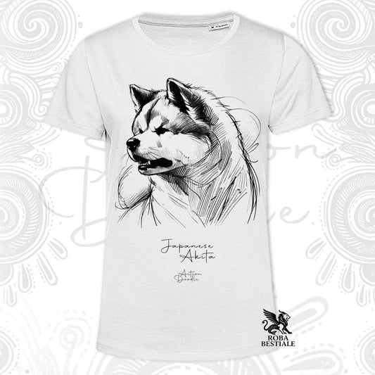 T-shirt bianca con stampa Akita e scritta Japanese Akita, logo ROBA BESTIALE