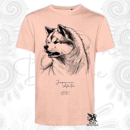 T-shirt rosa con stampa Akita e scritta Japanese Akita, logo ROBA BESTIALE