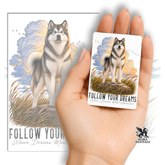 Aimant QUOTES "DREAM" - ALASKAN MALAMUTE Gris - en MDF, 7x5 cm