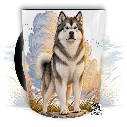 QUOTES "DREAM" Mug - Grey ALASKAN MALAMUTE - Ceramic, with handle and interior in various colors - 330 ml