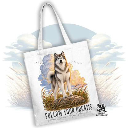 Sac shopping CITATION "DREAM" - ALASKAN MALAMUTE Gris - Différentes couleurs disponibles, 100% Coton