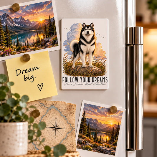 Aimant QUOTES "DREAM" - MALAMUTE DE L'ALASKA Noir - en MDF, 7x5 cm