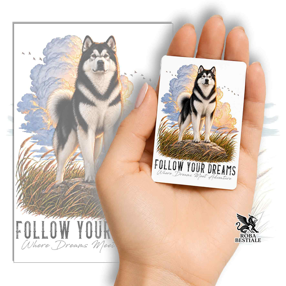 Aimant QUOTES "DREAM" - MALAMUTE DE L'ALASKA Noir - en MDF, 7x5 cm