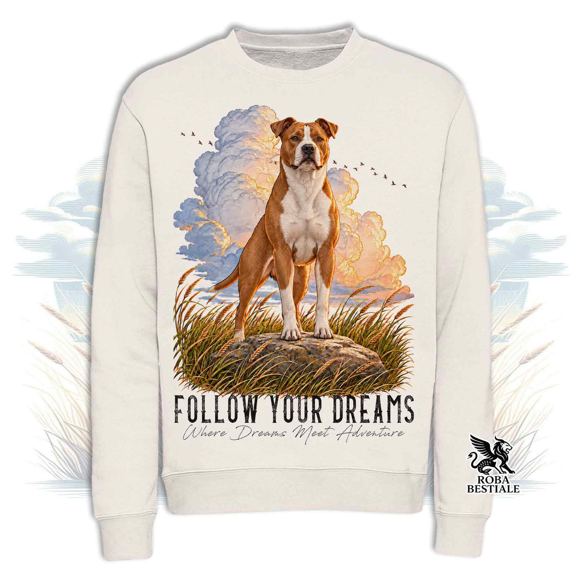 Felpa AMERICAN STAFFORDSHIRE TERRIER Bianco e Rosso - Girocollo - Collezione Dream