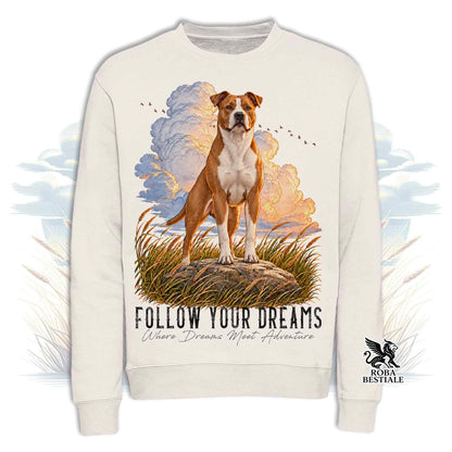 Felpa AMERICAN STAFFORDSHIRE TERRIER Bianco e Rosso - Girocollo - Collezione Dream
