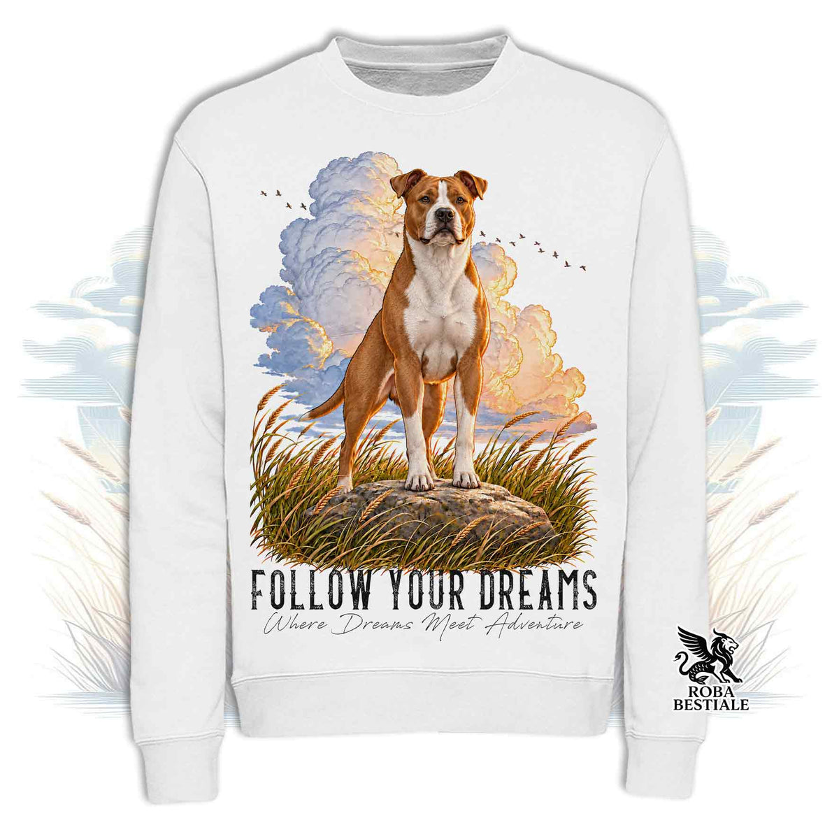 Felpa AMERICAN STAFFORDSHIRE TERRIER Bianco e Rosso - Girocollo - Collezione Dream
