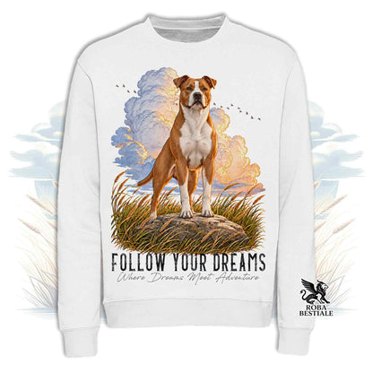 Felpa AMERICAN STAFFORDSHIRE TERRIER Bianco e Rosso - Girocollo - Collezione Dream