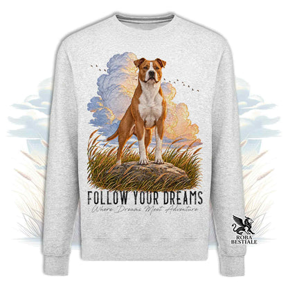 Felpa AMERICAN STAFFORDSHIRE TERRIER Bianco e Rosso - Girocollo - Collezione Dream