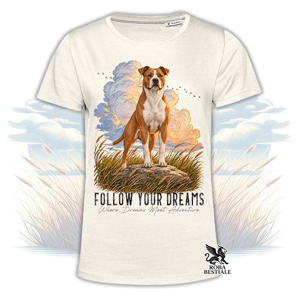 T-Shirt AMERICAN STAFFORDSHIRE TERRIER Bianco e Rosso - Collezione Dream