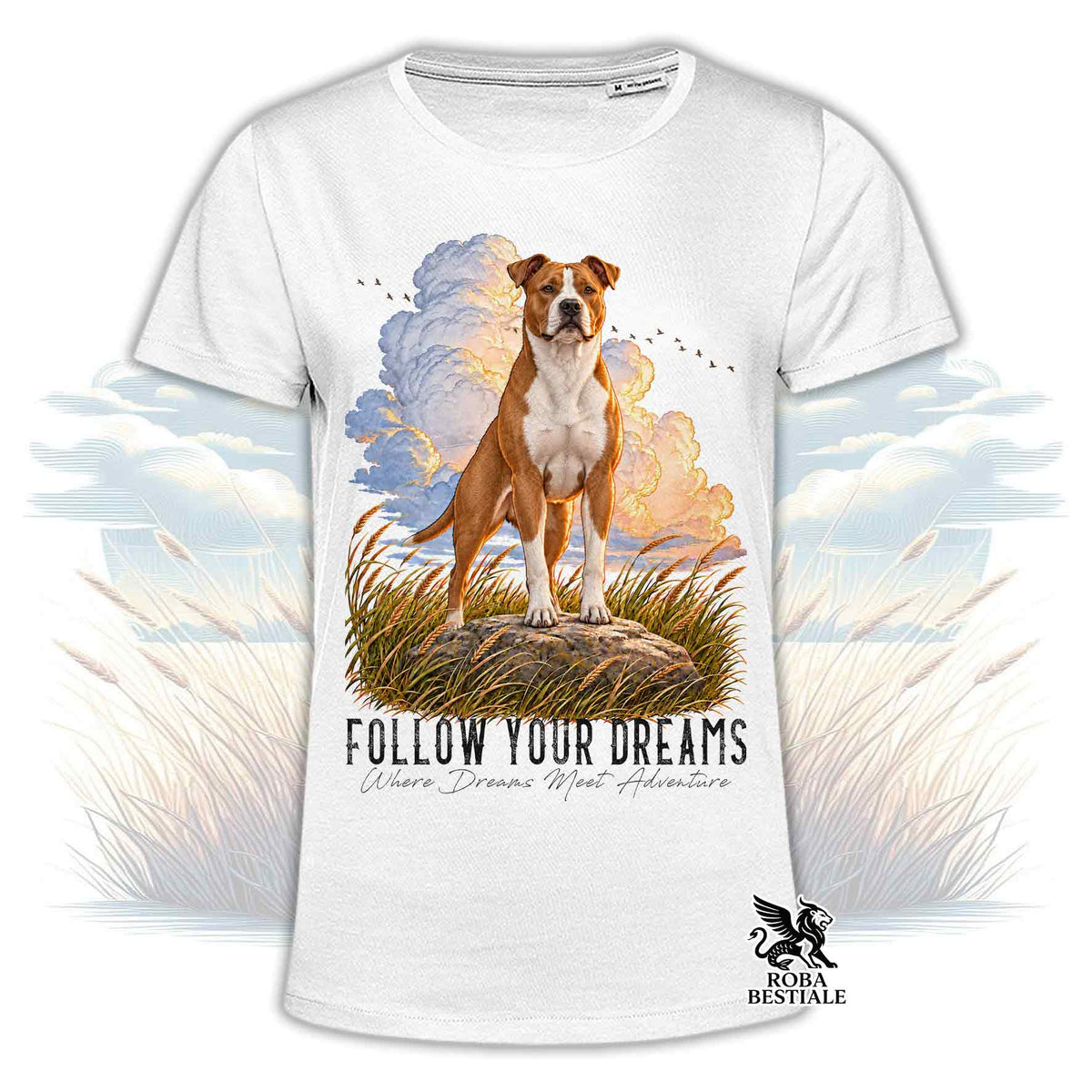 T-Shirt AMERICAN STAFFORDSHIRE TERRIER Bianco e Rosso - Collezione Dream