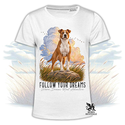 T-Shirt AMERICAN STAFFORDSHIRE TERRIER Bianco e Rosso - Collezione Dream