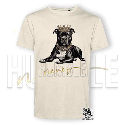 T-shirt beige stampata con un American Staffordshire Terrier, grafica Never Humble