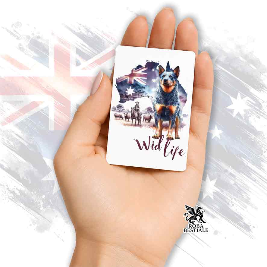 Calamita in MDF stampata con un Australian Cattle Dog, grafica Australian Wild Life