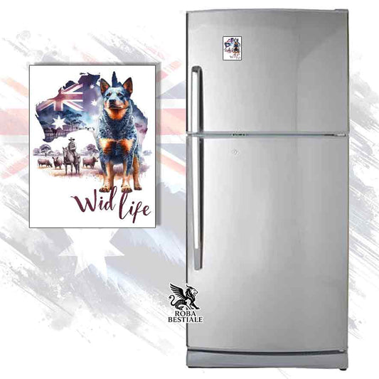 Calamita in MDF stampata con un Australian Cattle Dog, grafica Australian Wild Life
